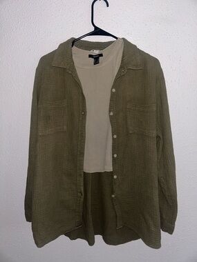 Olive Green Button-Up Shirt w undershirt
